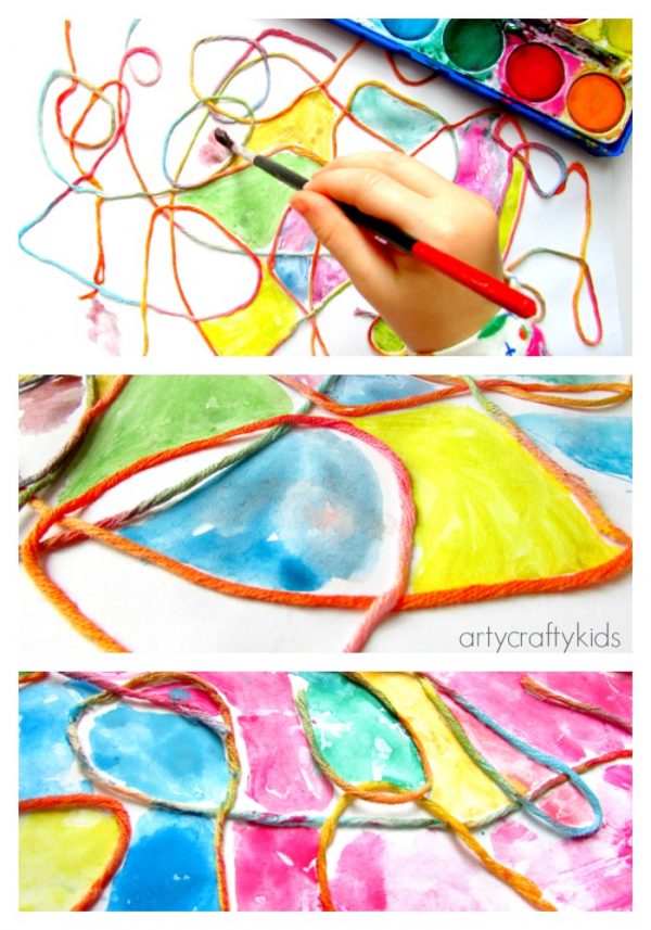 Watercolour Yarn Kids Process Art - Arty Crafty Kids