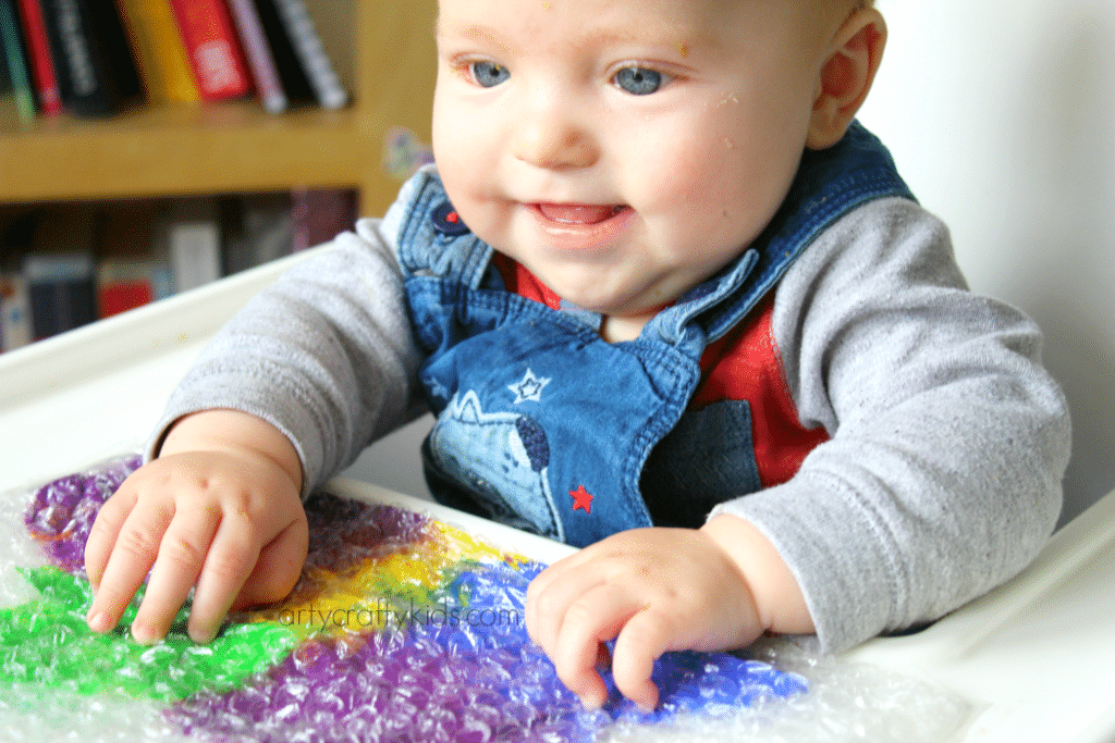 Baby Bubble Wrap Art - Sensory Baby & Toddler Activity - Arty Crafty Kids