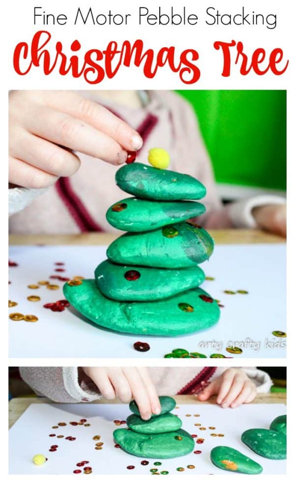 Fine Motor Pebble Stacking Christmas Tree - Arty Crafty Kids