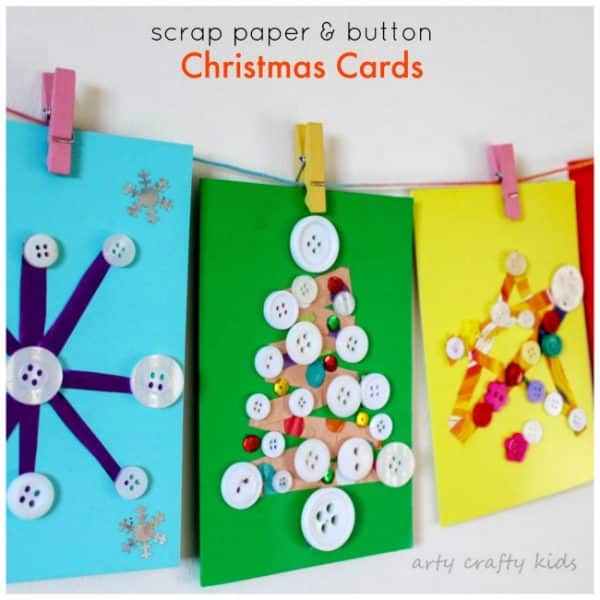 Scrap Paper and Button DIY Christmas Cards - Arty Crafty Kids
