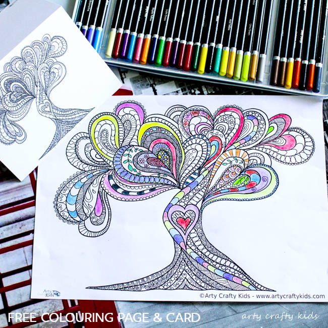 Valentines Love Tree Coloring Page - Arty Crafty Kids
