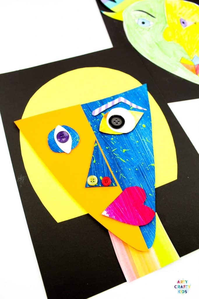 Picasso Faces - Easy Art for Kids. A Picasso art project made easy for kids and teachers, with printable guide for drawing faces and multiple face shapes to complete #artycraftykids #kidsart #artforkids