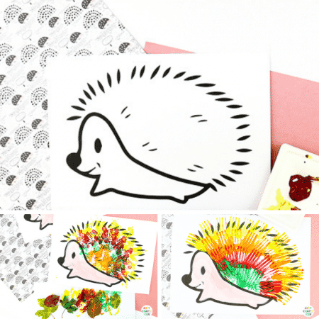 Hedgehog Template for Printing with Leaves and Fork Painting | Arty