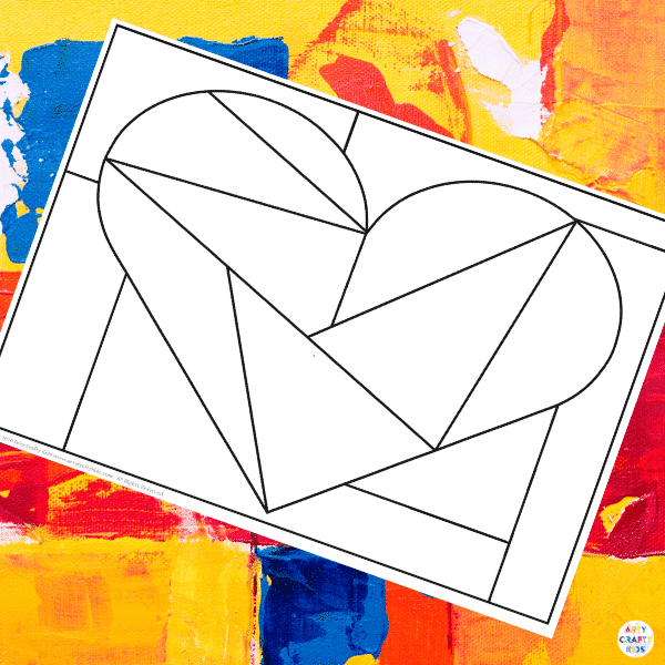 Framed Triangles Mondrian Heart Template | Arty Crafty Kids