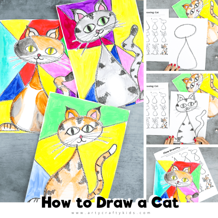 Flow Drawing For Kids How To Draw A Cat Arty Crafty Kids   Copy Of How To Draw A Cat 768x768 