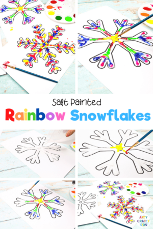 Raised Salt Painted Rainbow Snowflakes - Arty Crafty Kids