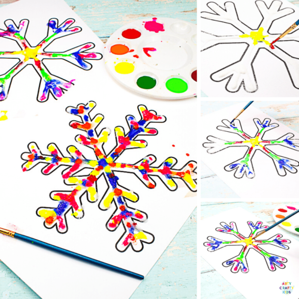 Raised Salt Painted Rainbow Snowflakes - Arty Crafty Kids