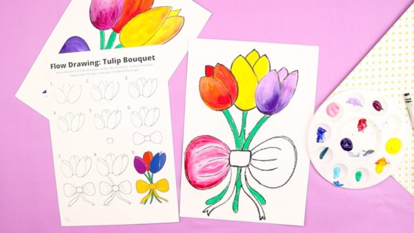 Flow Drawing: How to Draw a Tulip Bouquet - Arty Crafty Kids