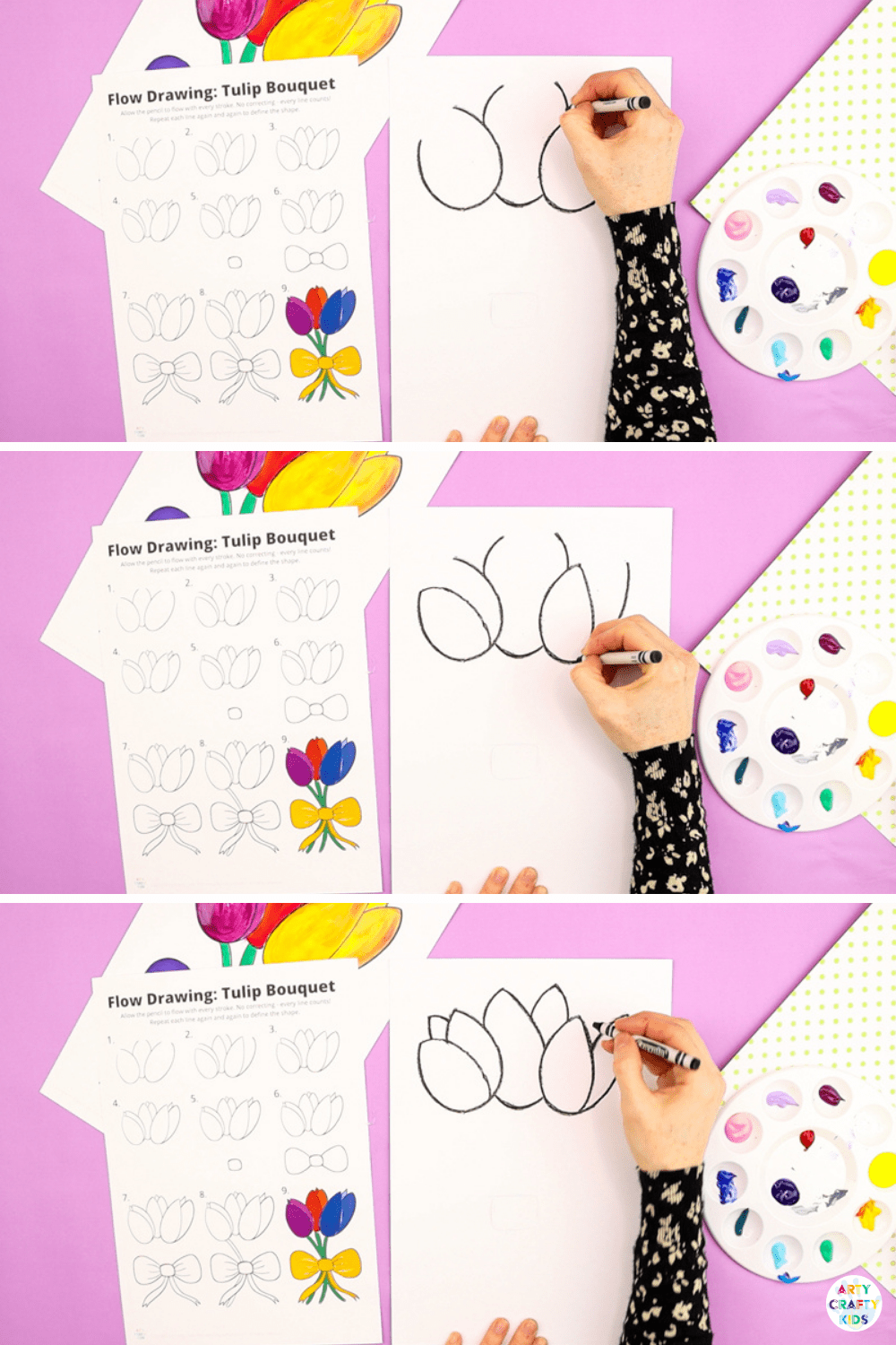 Flow Drawing For Kids Tulip Bouquet 3 Arty Crafty Kids