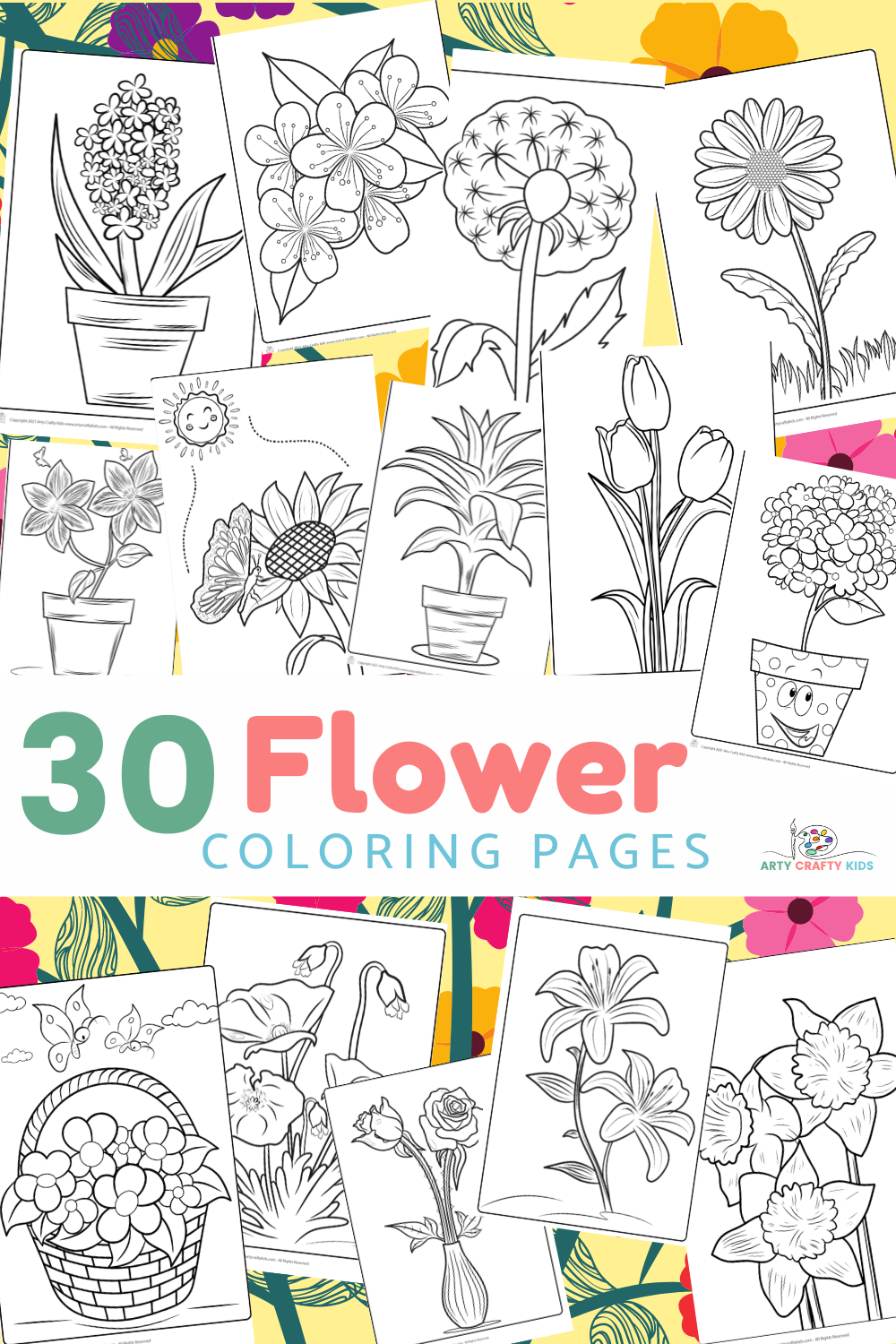 Flower Coloring Pages - 30 Flower Coloring Sheets | Arty Crafty Kids