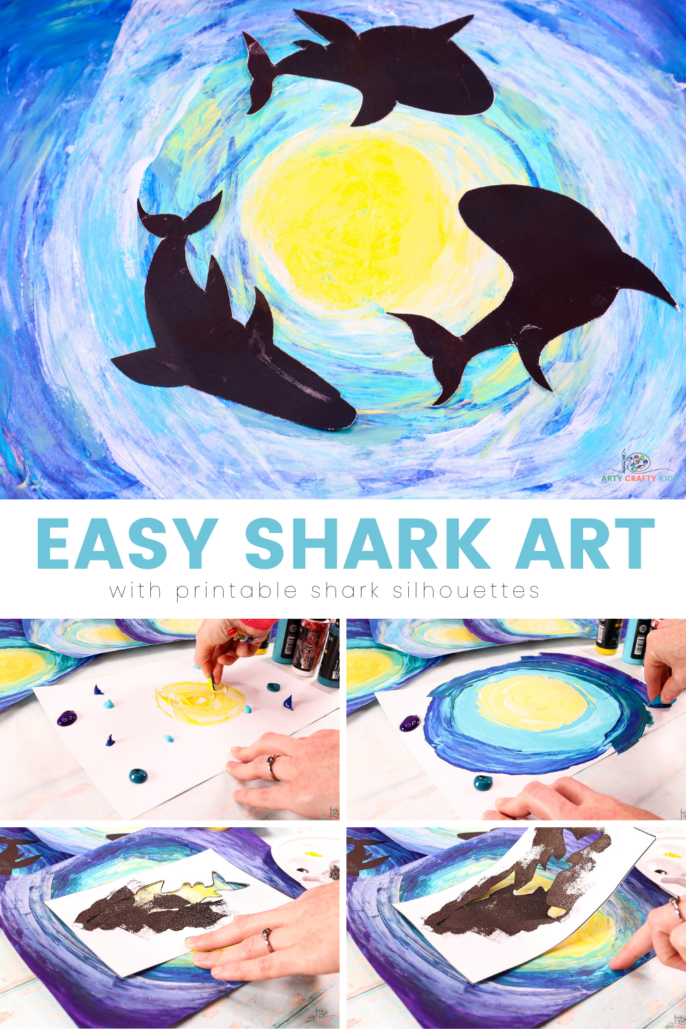 Easy Shark Art With Scrape Painting Printable Shark Silhouettes