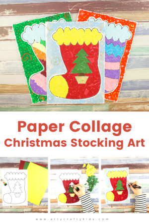 Paper Collage Christmas Stocking Art - Arty Crafty Kids