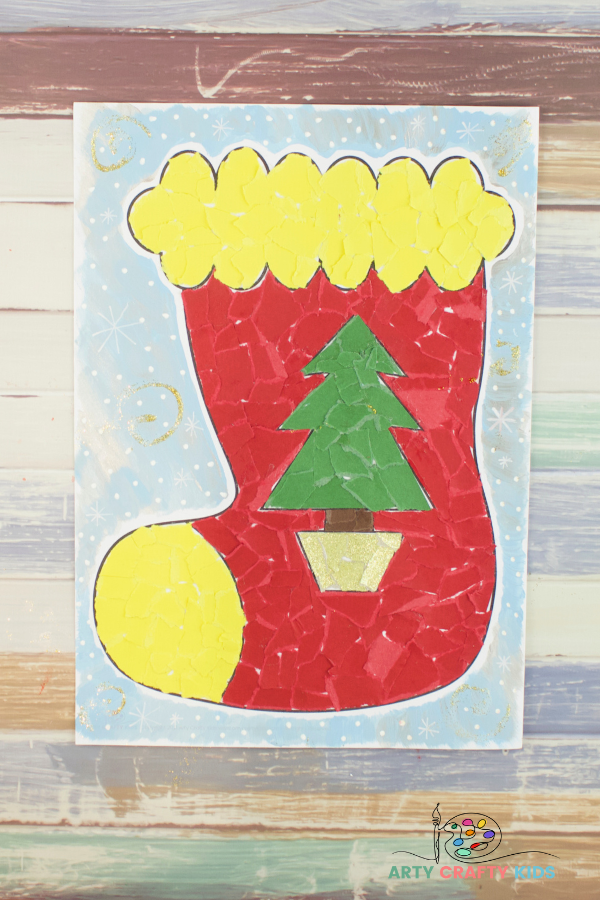 Paper Collage Christmas Stocking Art - Arty Crafty Kids