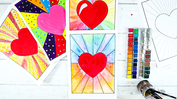 Image showing a completed heart sunburst painting.