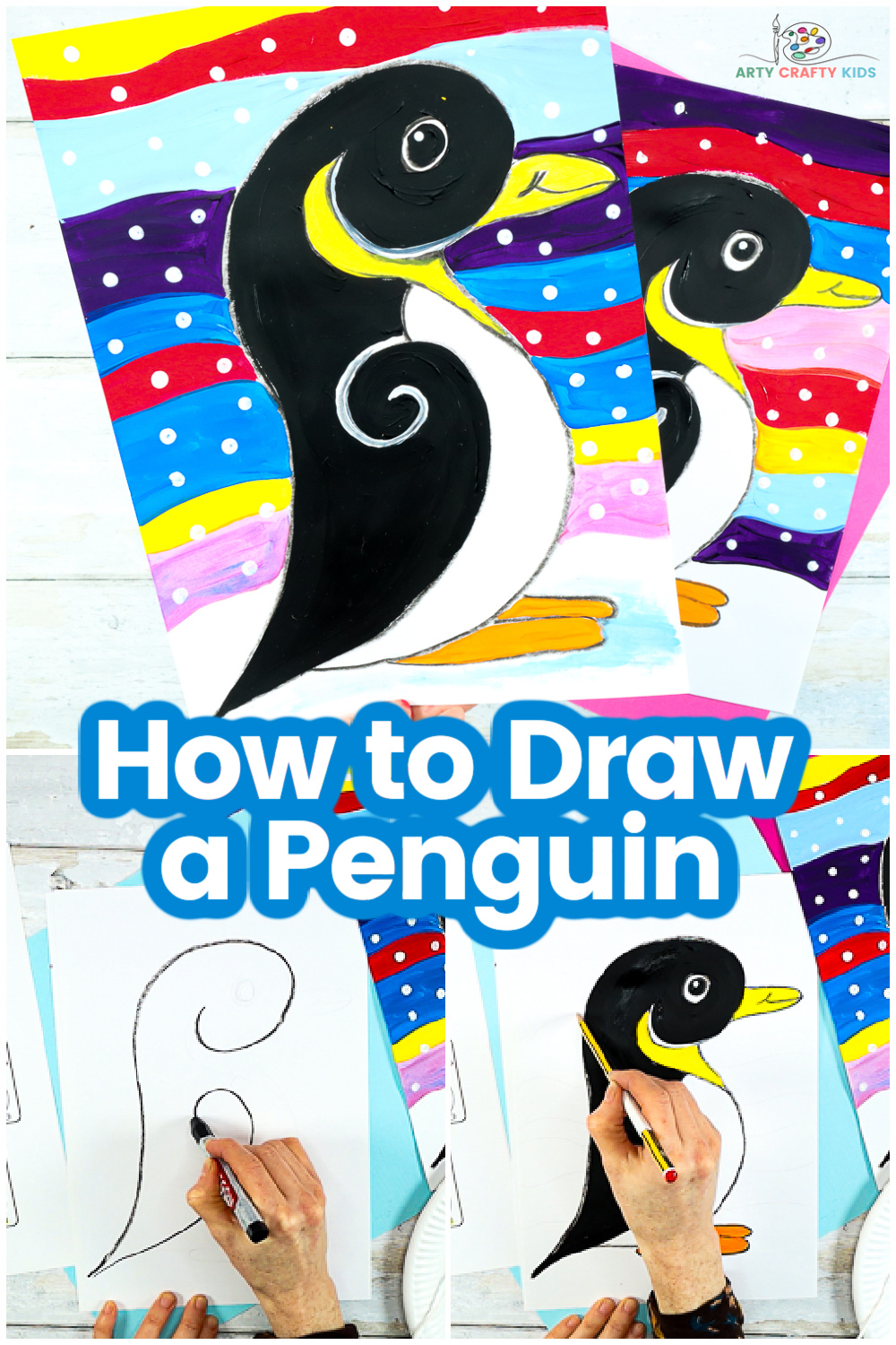 Easy Penguin How to Draw | Step-by-Step Tutorial - Arty Crafty Kids