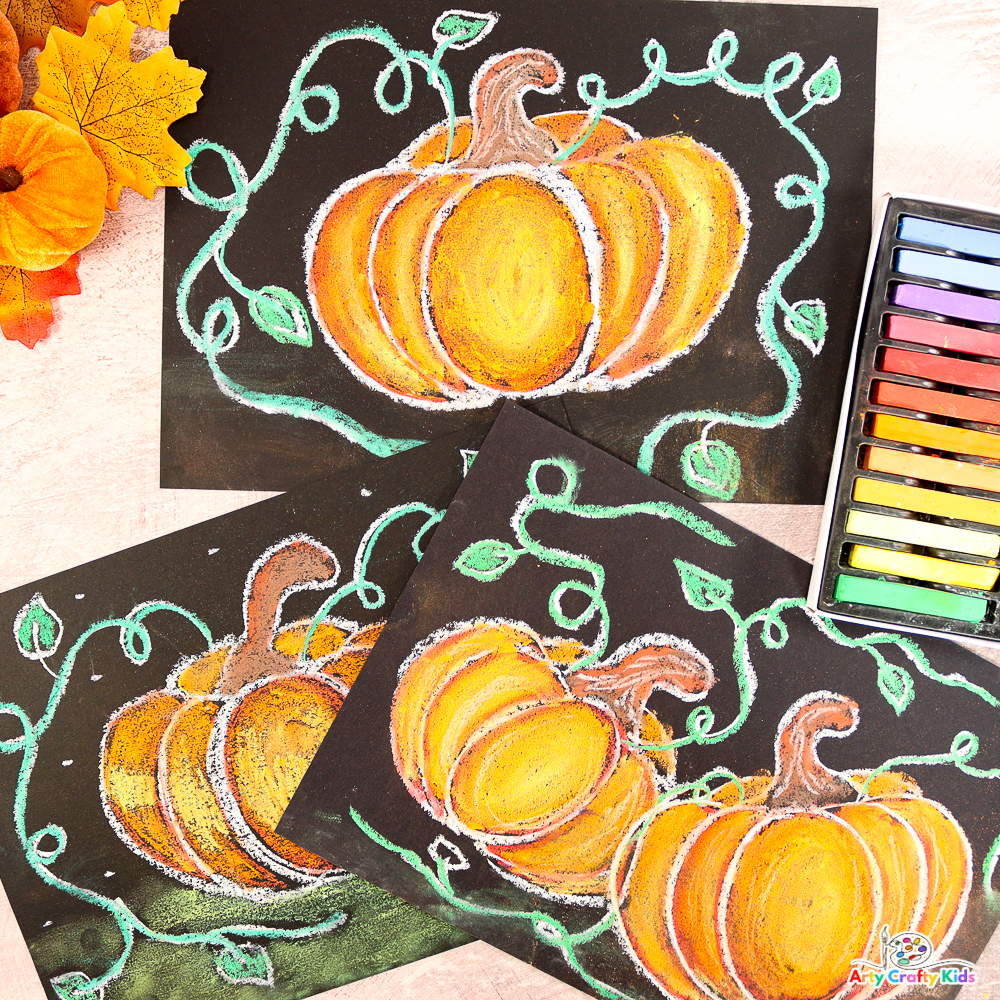 Pumpkin chalk pastel art project - fall craft for kids