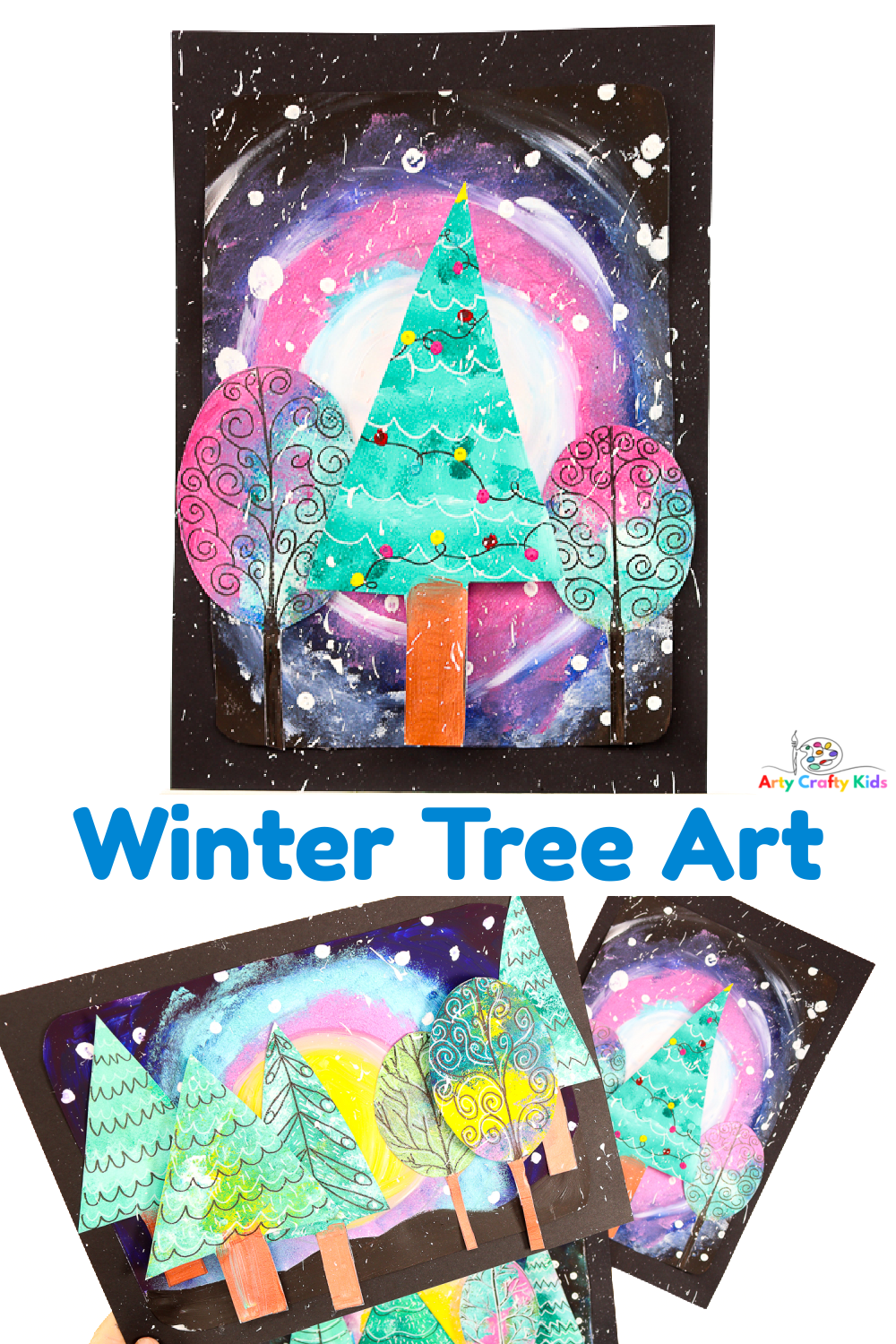 Fun and easy Winter Tree Art Project with sponge painting to try with your Arty Crafty Kids!