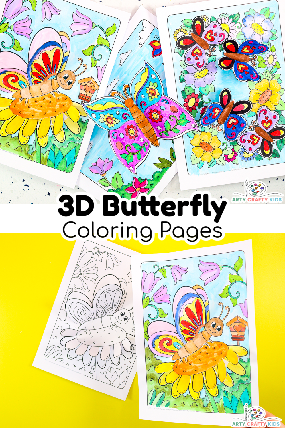 3D Butterfly Coloring Pages and Butterfly Craft - Arty Crafty Kids