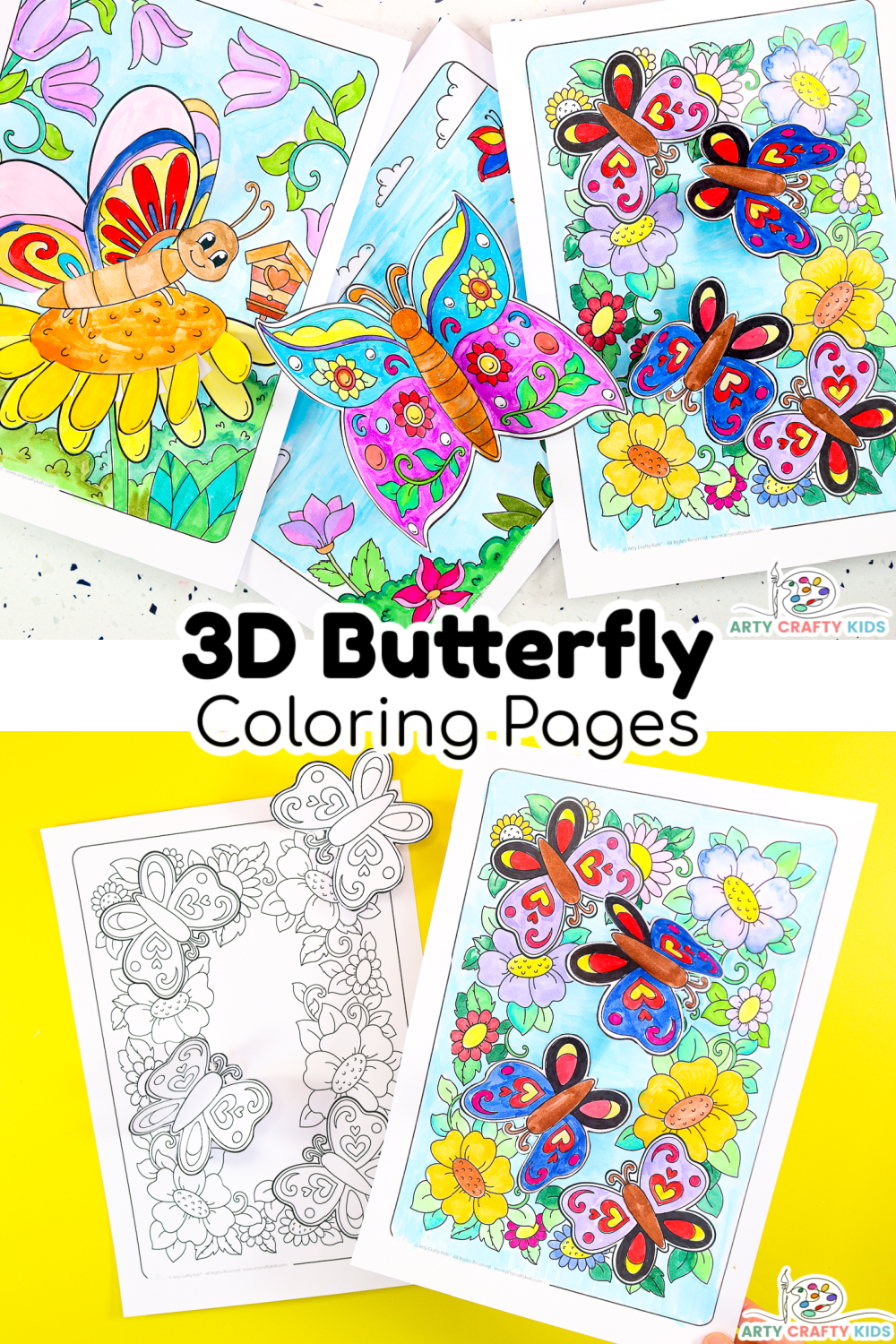 3D Butterfly Coloring Pages and Butterfly Craft - Arty Crafty Kids