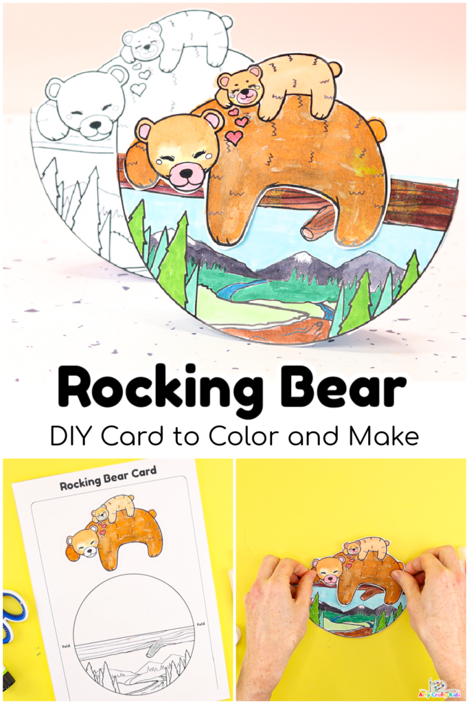 Tell someone you "Love them Beary Much" with our Rocking Bear Coloring Valentine's Day Card! With just 4 steps, this super adorable DIY Valentine's Day Card is super easy to make and is perfect for mindful moment of coloring at home or within the classroom.
Our Valentine's Day card (or Mother's day, Father's Day and just because cards) combines coloring with craft with an added rocking movement for fun to create a truly special card children will be proud to gift.