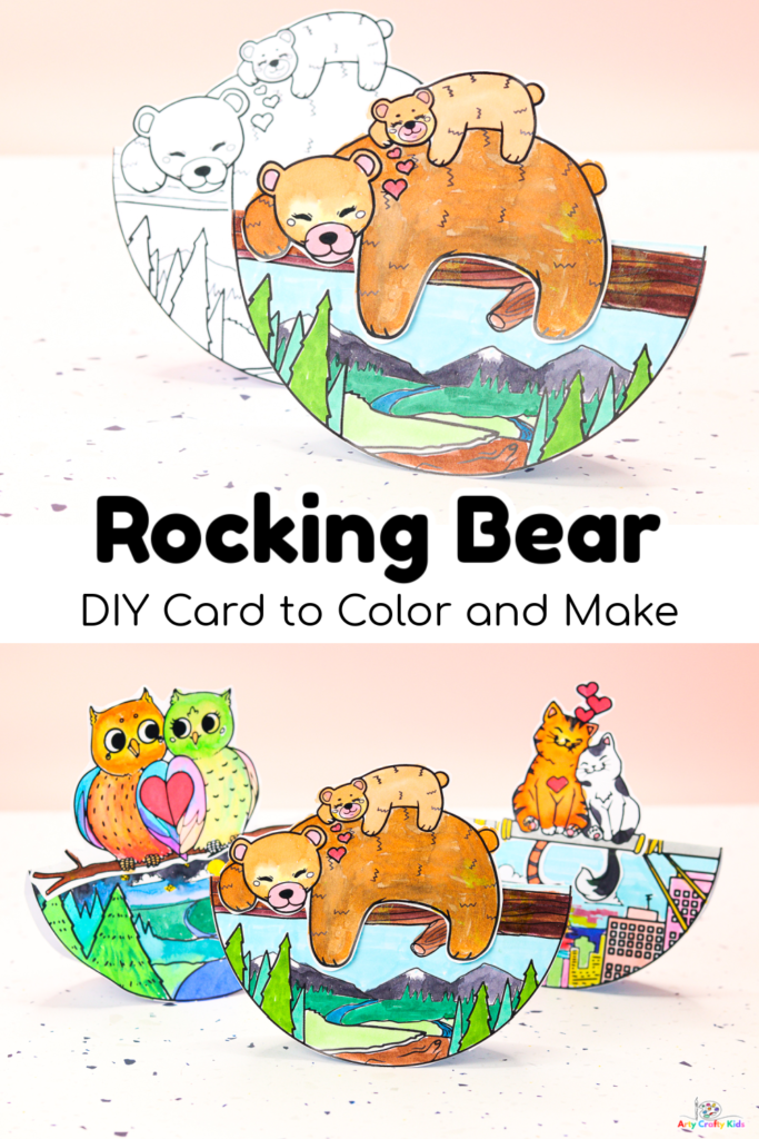 Tell someone you "Love them Beary Much" with our Rocking Bear Coloring Valentine's Day Card! With just 4 steps, this super adorable DIY Valentine's Day Card is super easy to make and is perfect for mindful moment of coloring at home or within the classroom.
Our Valentine's Day card (or Mother's day, Father's Day and just because cards) combines coloring with craft with an added rocking movement for fun to create a truly special card children will be proud to gift.