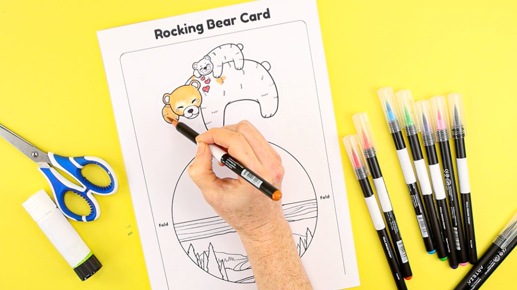 Color in the rocking bear card elements with a favorite medium.