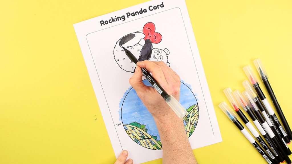 Step 1: Color in the panda card elements with a favorite medium