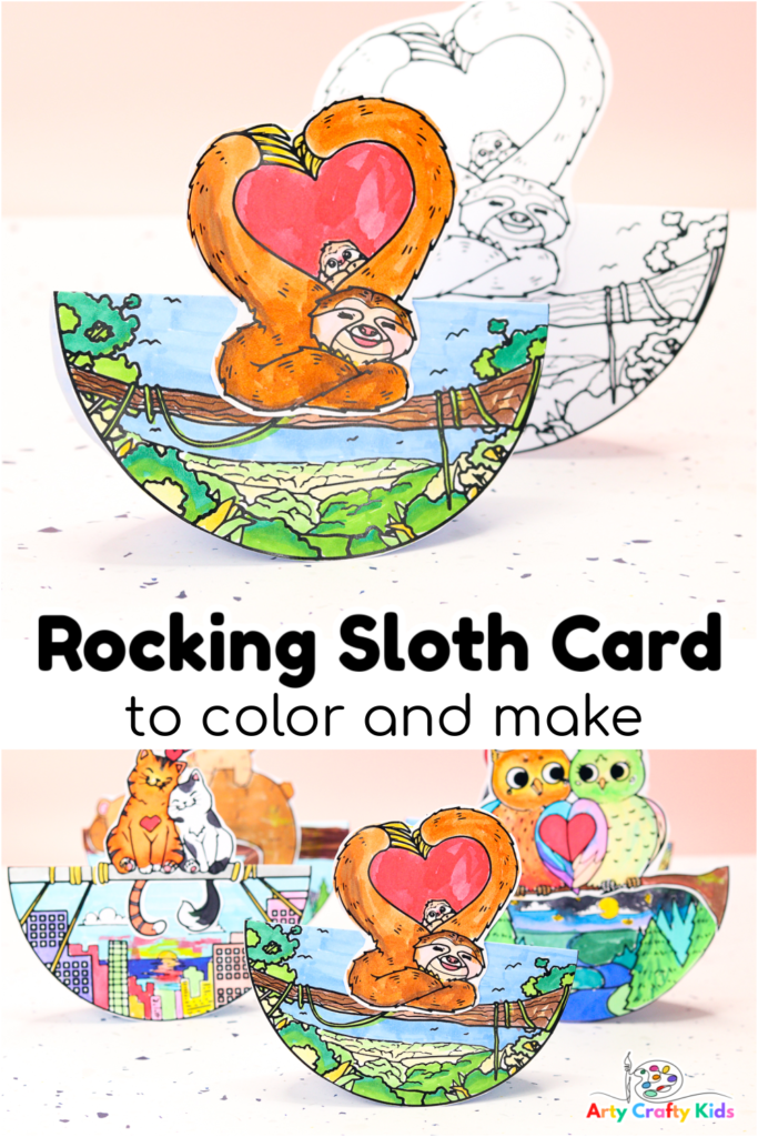 Share some creative love with someone special by coloring in and making this adorable Rocking Sloth Coloring Valentine's Day Card.