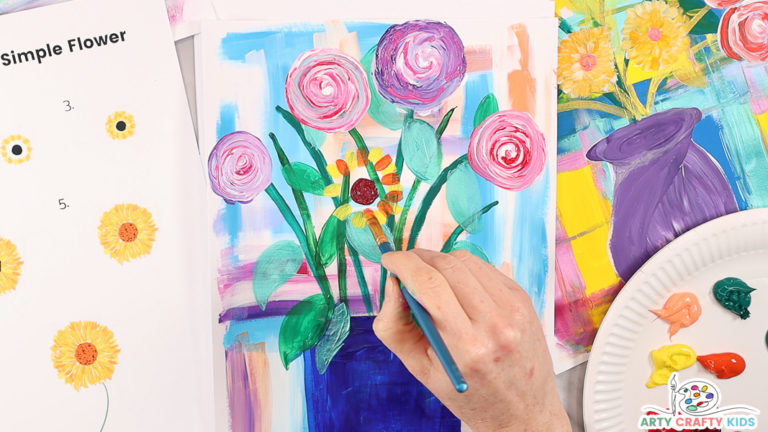 Abstract Easy Flowers in a Vase Painting Idea - Arty Crafty Kids