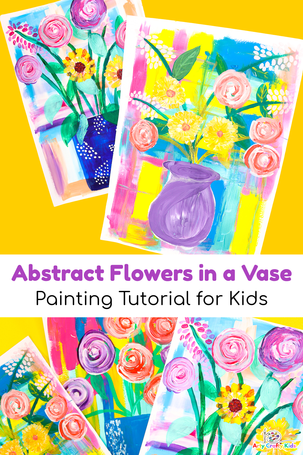 Abstract Easy Flowers in a Vase Painting Idea - Arty Crafty Kids