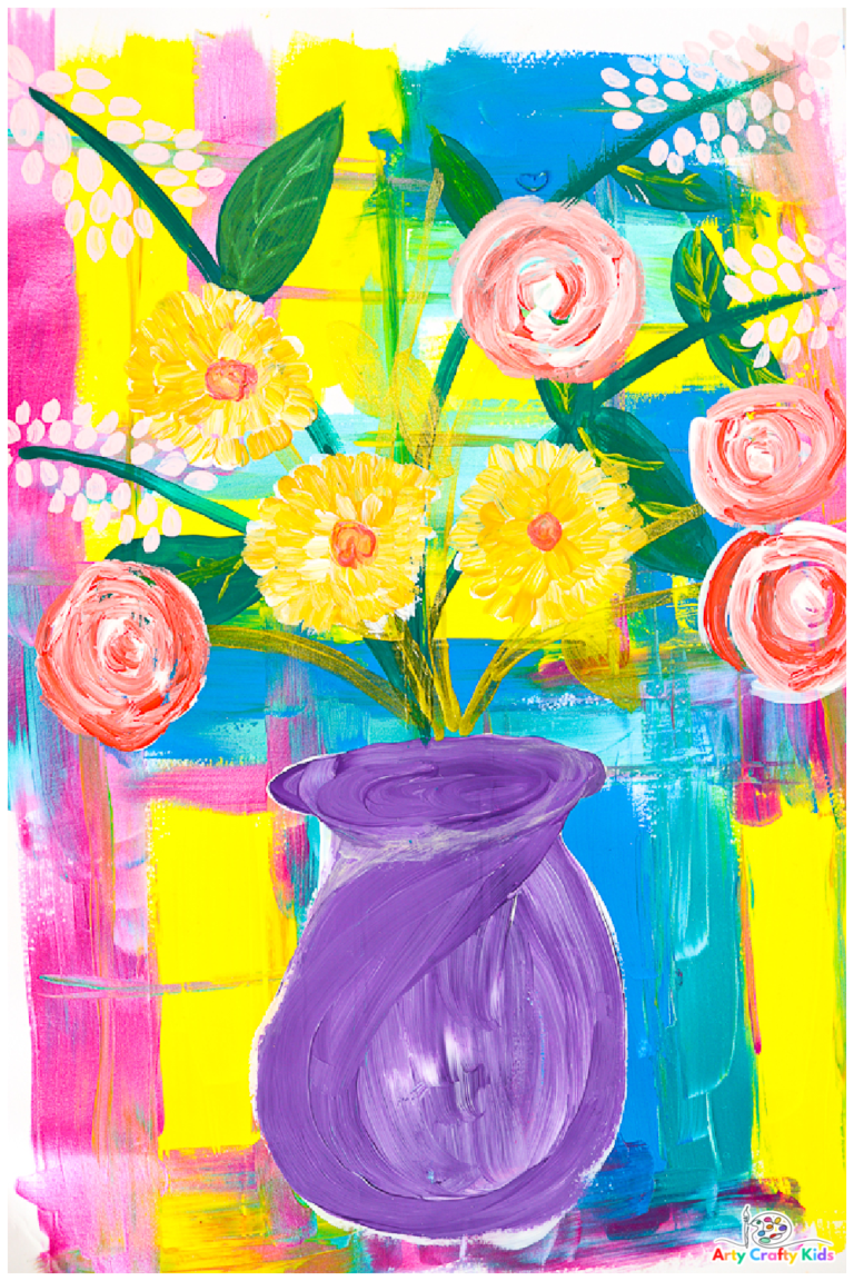 Abstract Easy Flowers in a Vase Painting Idea Arty Crafty Kids