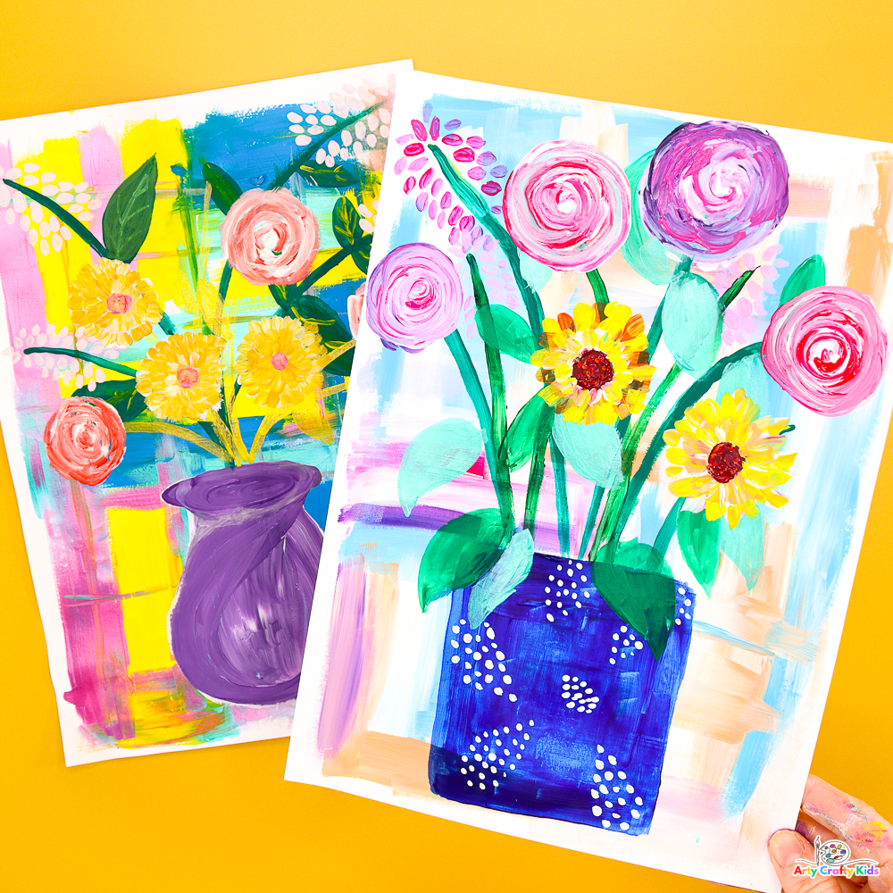 Abstract Easy Flowers in a Vase Painting Idea - Arty Crafty Kids