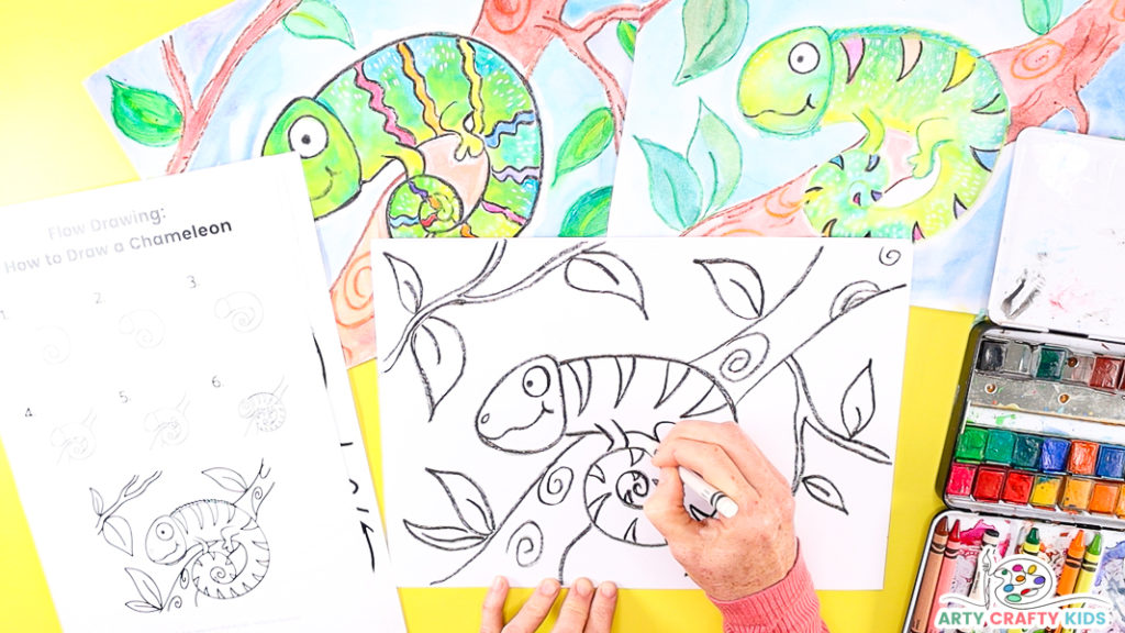 How to Draw a Chameleon  Easy Step-by-Step & Templates - Arty Crafty Kids