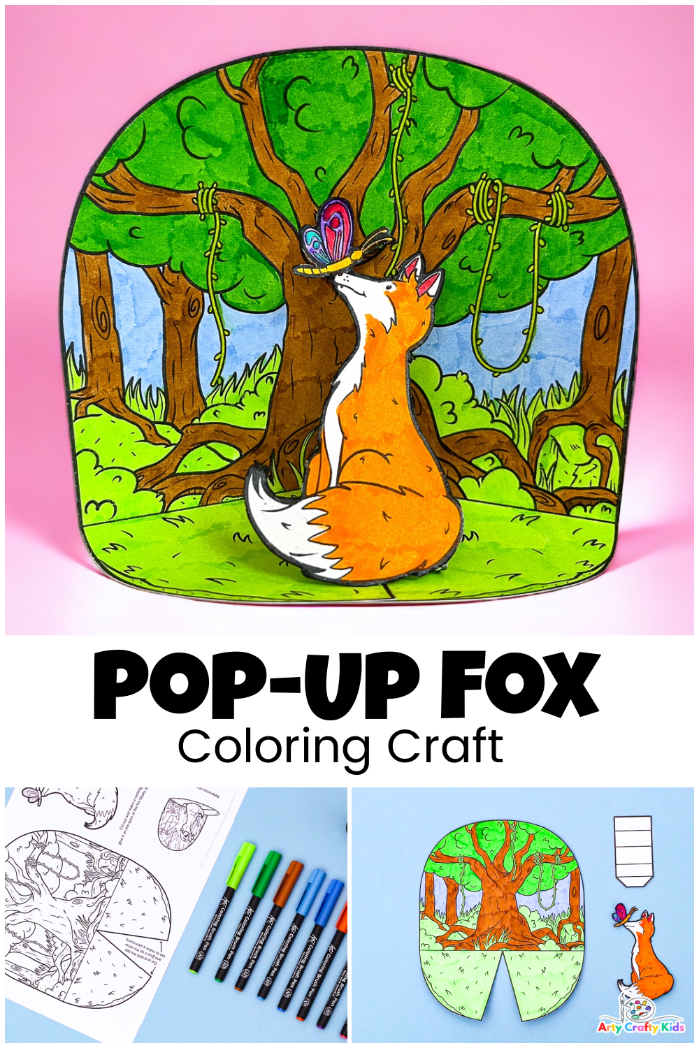 Pop-up Fox Coloring Craft - Arty Crafty Kids