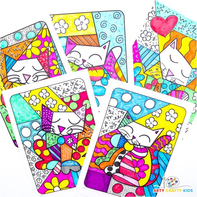 Romero Britto Inspired Cat Art for Kids to make