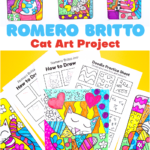 Get creative with Arty Crafty Kids and craft vibrant Romero Britto-inspired cat art! Easy cat drawing tutorial with printable step-by-step guide, cat coloring pages, and doodle practice sheet for all ages.