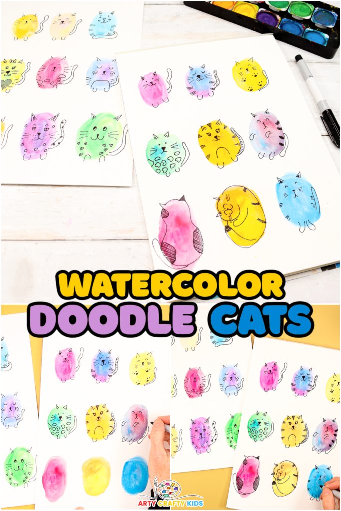 Watercolor Doodle Cats - A quick and easy art idea for kids!