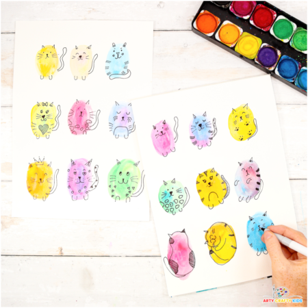 Looking for a quick and easy art project for kids? Check out our Watercolor Doodle Cats! This fun activity combines simple watercolor techniques with doodling to create whimsical cat designs. Perfect for sparking creativity and filling a spare five minutes, kids will love experimenting with colors and adding their own artistic touches.