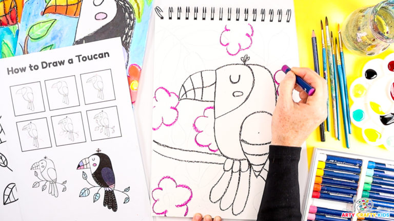 Easy Toucan Drawing And Painting Tutorial - Arty Crafty Kids