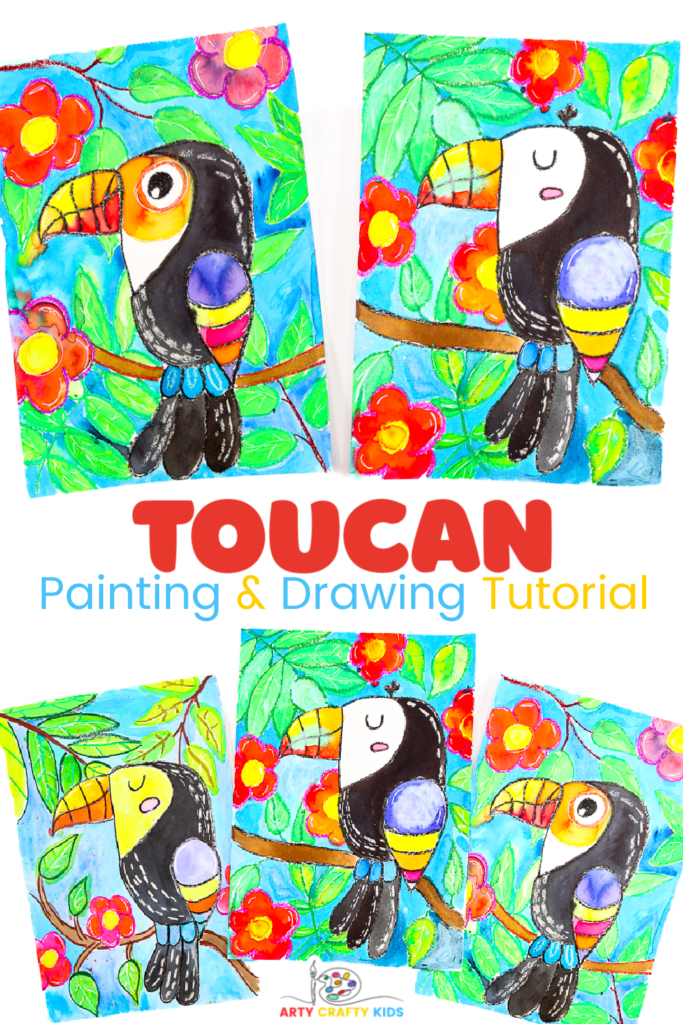 Easy toucan drawing and painting tutorial for kids and beginners of all ages. Learn how to draw using simple lines and shapes and apply paint to create a vibrant work of art.