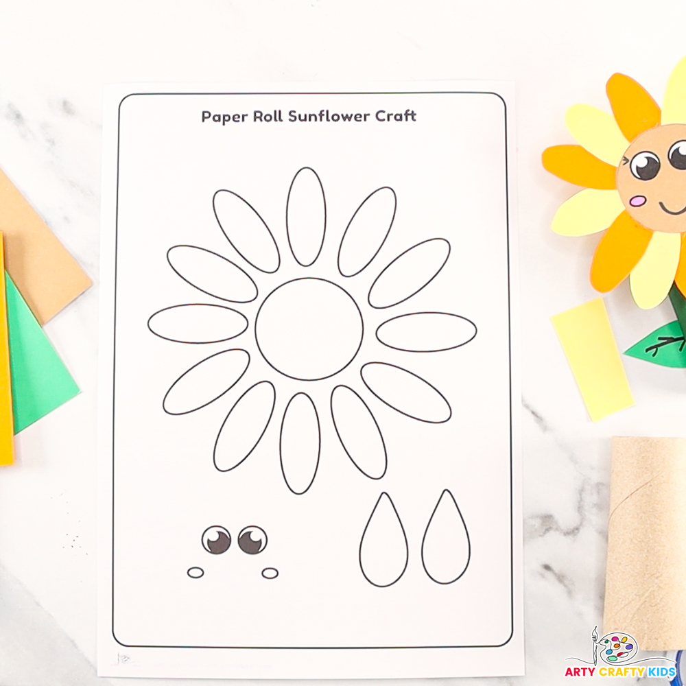 Image featuring the paper roll sunflower craft template.