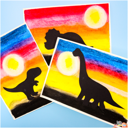 Stunning Sunset Dinosaur Silhouette Art project for kids with dinosaur silhouette templates.