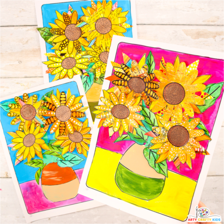 Van Gogh-Inspired Sunflower Painting - A vibrant collage art project for kids with printable templates.