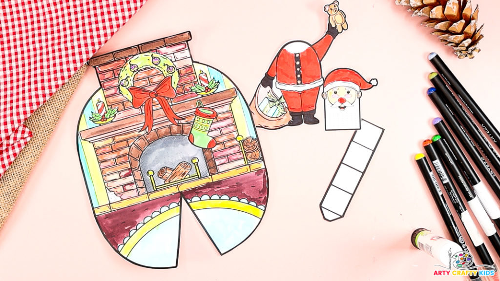 Image features the pop up Santa coloring craft template pieces.