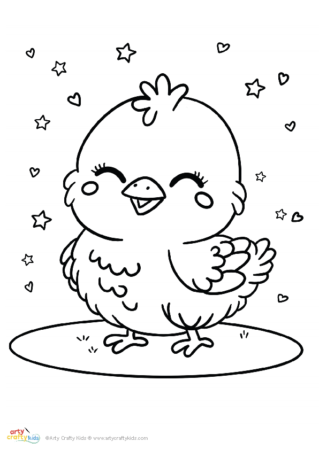 Cute Happy Chick Coloring Page