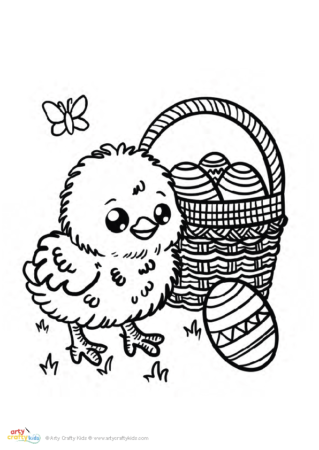 Cute chick with an Easer basket coloring page