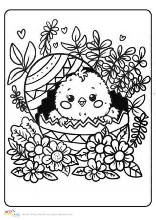 Chick hatching from an Easter egg coloring page for preschoolers.