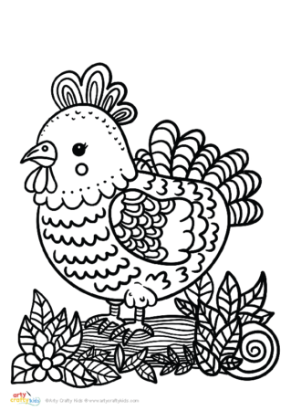 Detailed rooster coloring page, perfect for kids and adults alike.